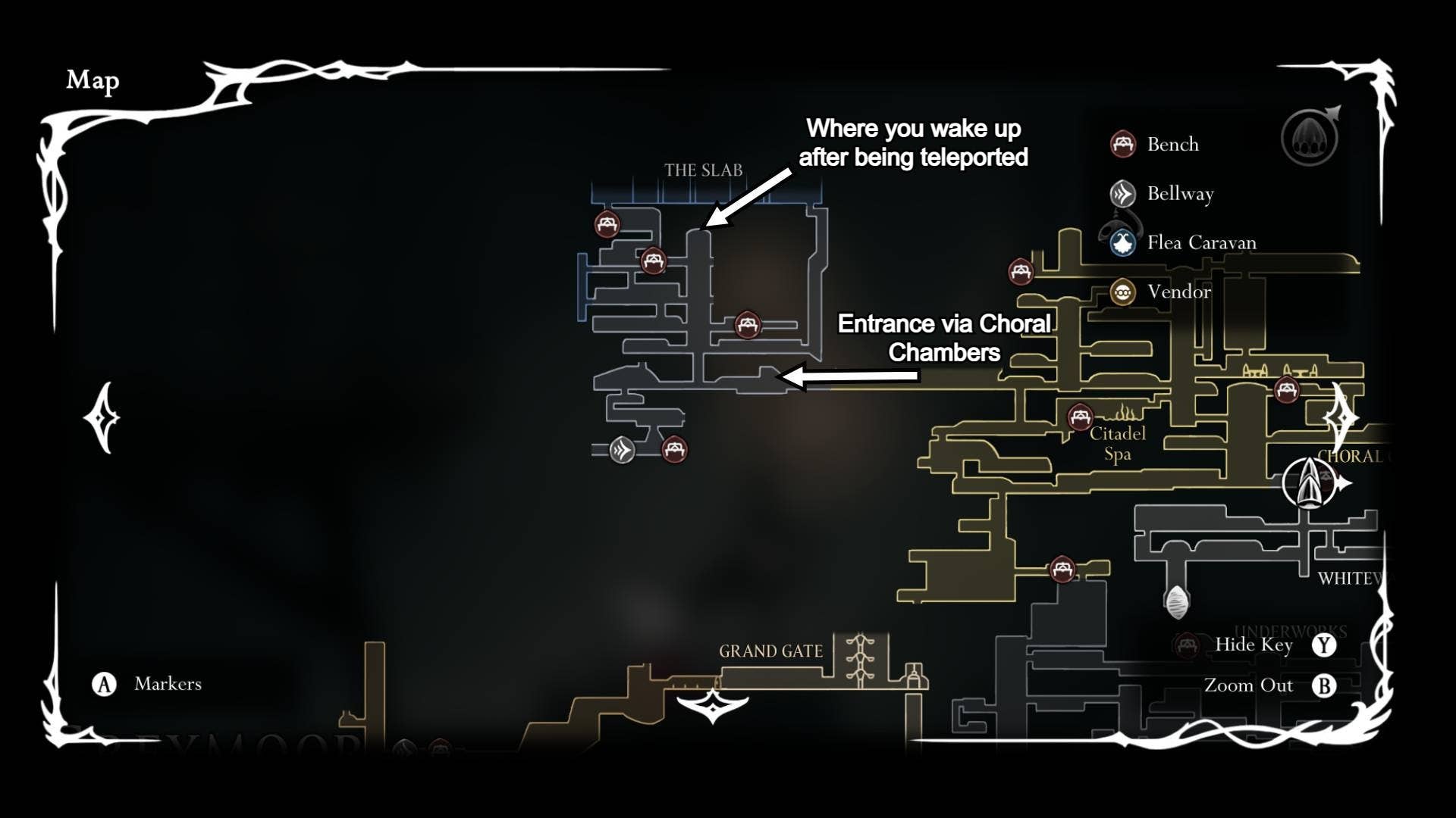 Access points mapped for Silksong's prison complex