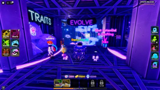 A player standing in the evolve area of the Anime Crusaders Roblox experience.