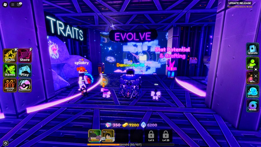 A player standing in the evolve area of the Anime Crusaders Roblox experience.