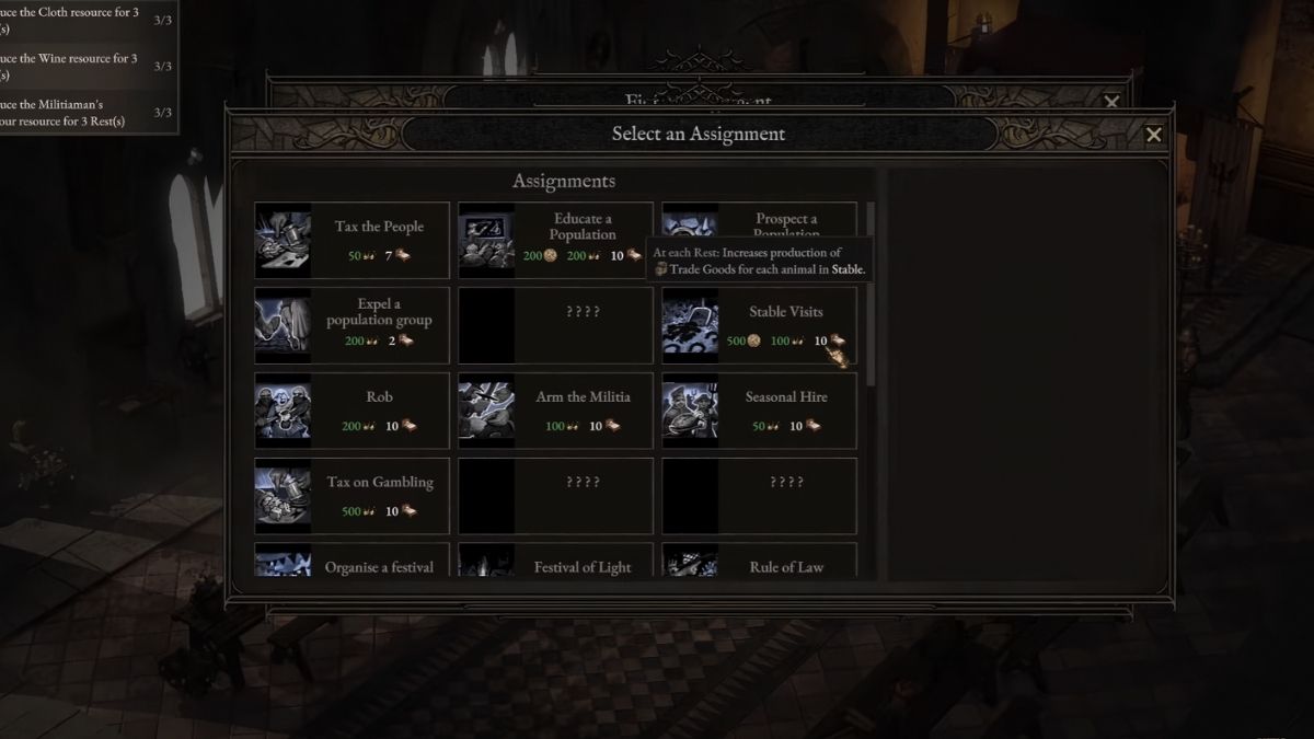 Assignments in Wartales