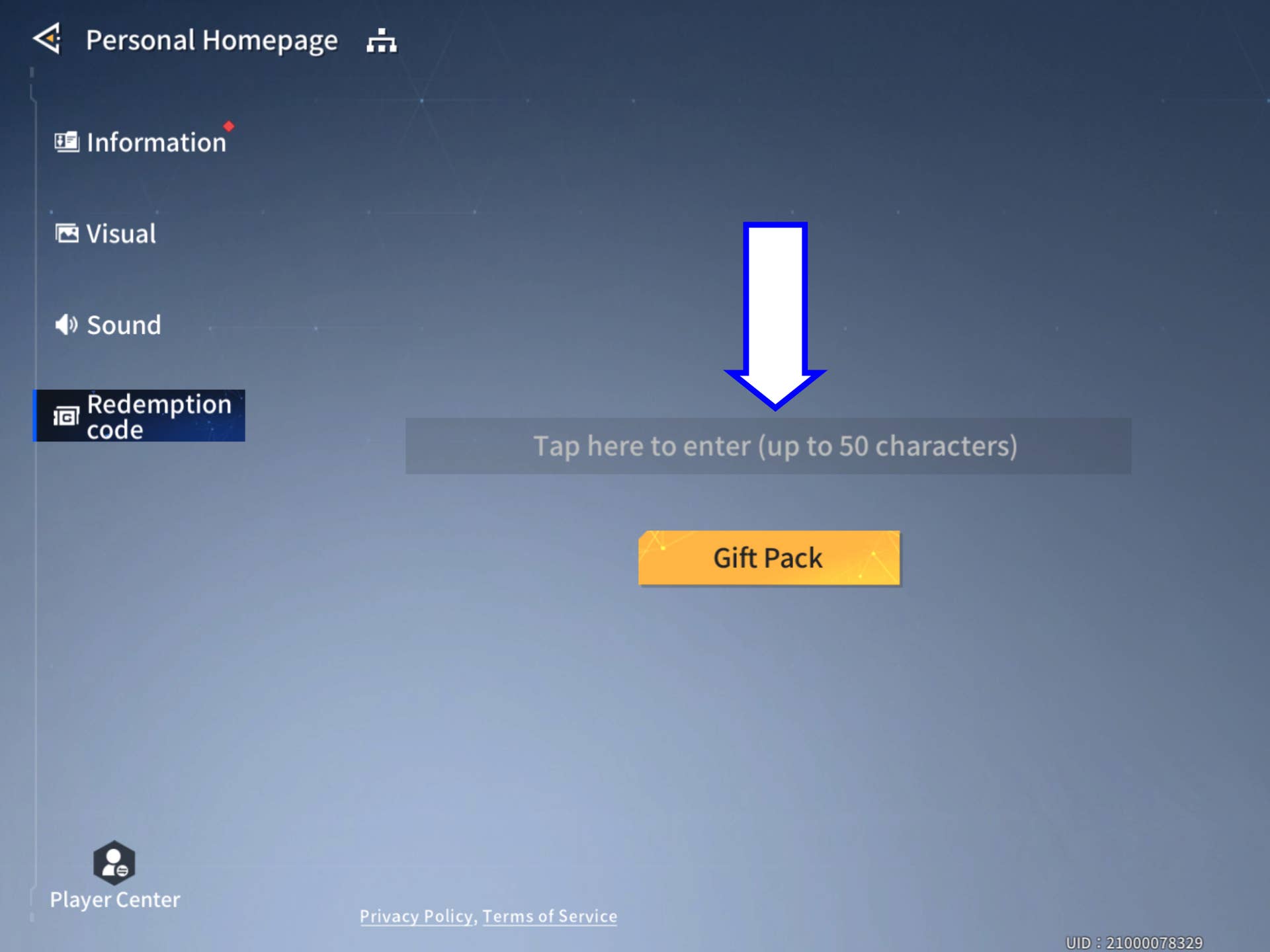 Interface for code redemption