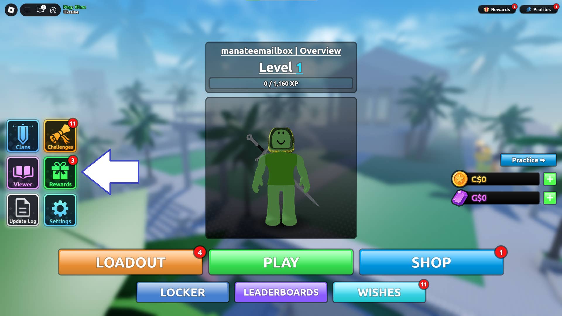 Interface showing rewards menu in Blades
