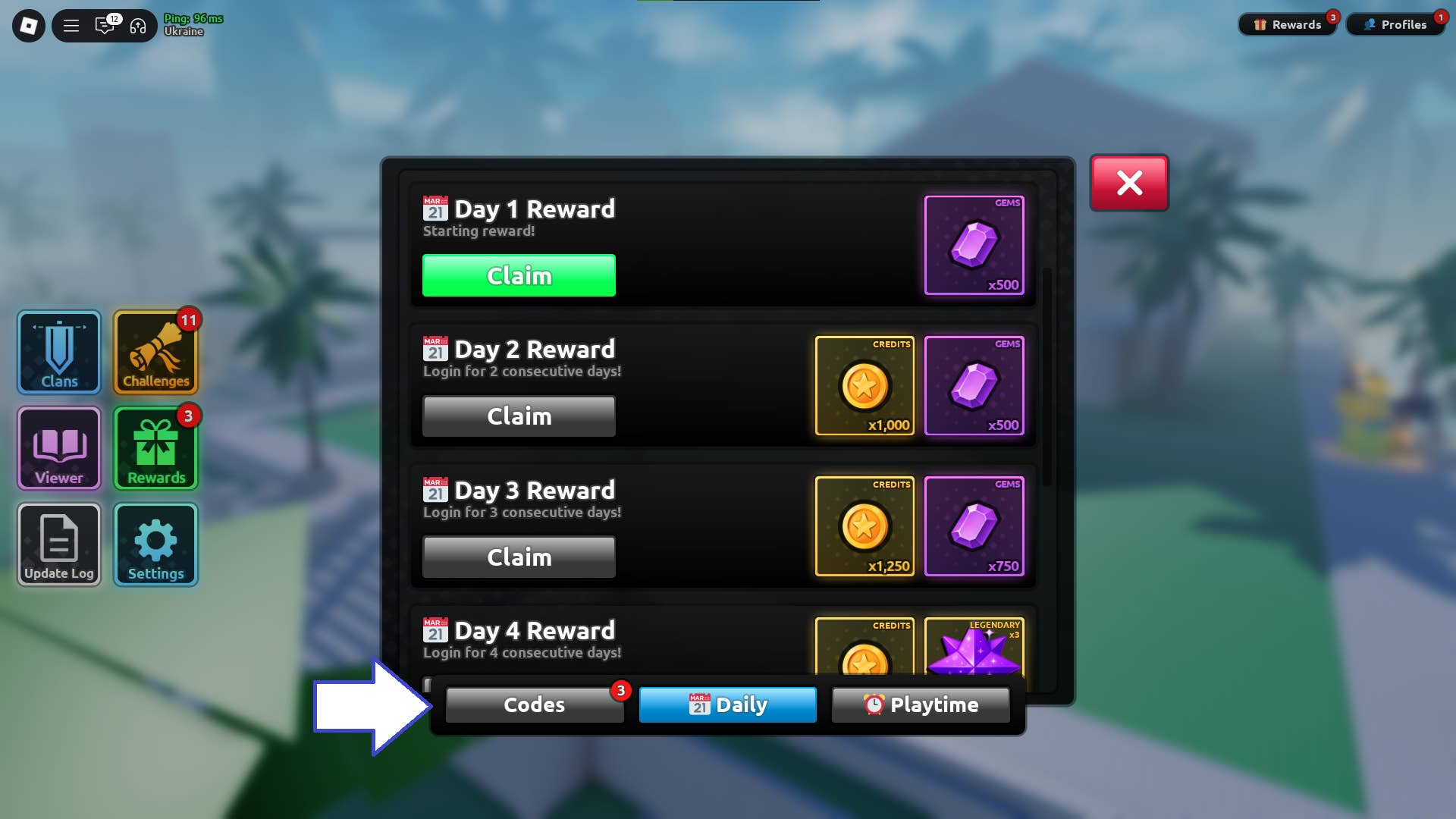 Code input section in Blades