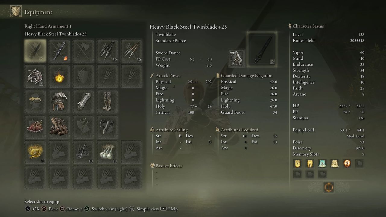 Elden Ring Guide, Black Steel Twinblade Build, Shadow of the Erdtree, DLC, Stats