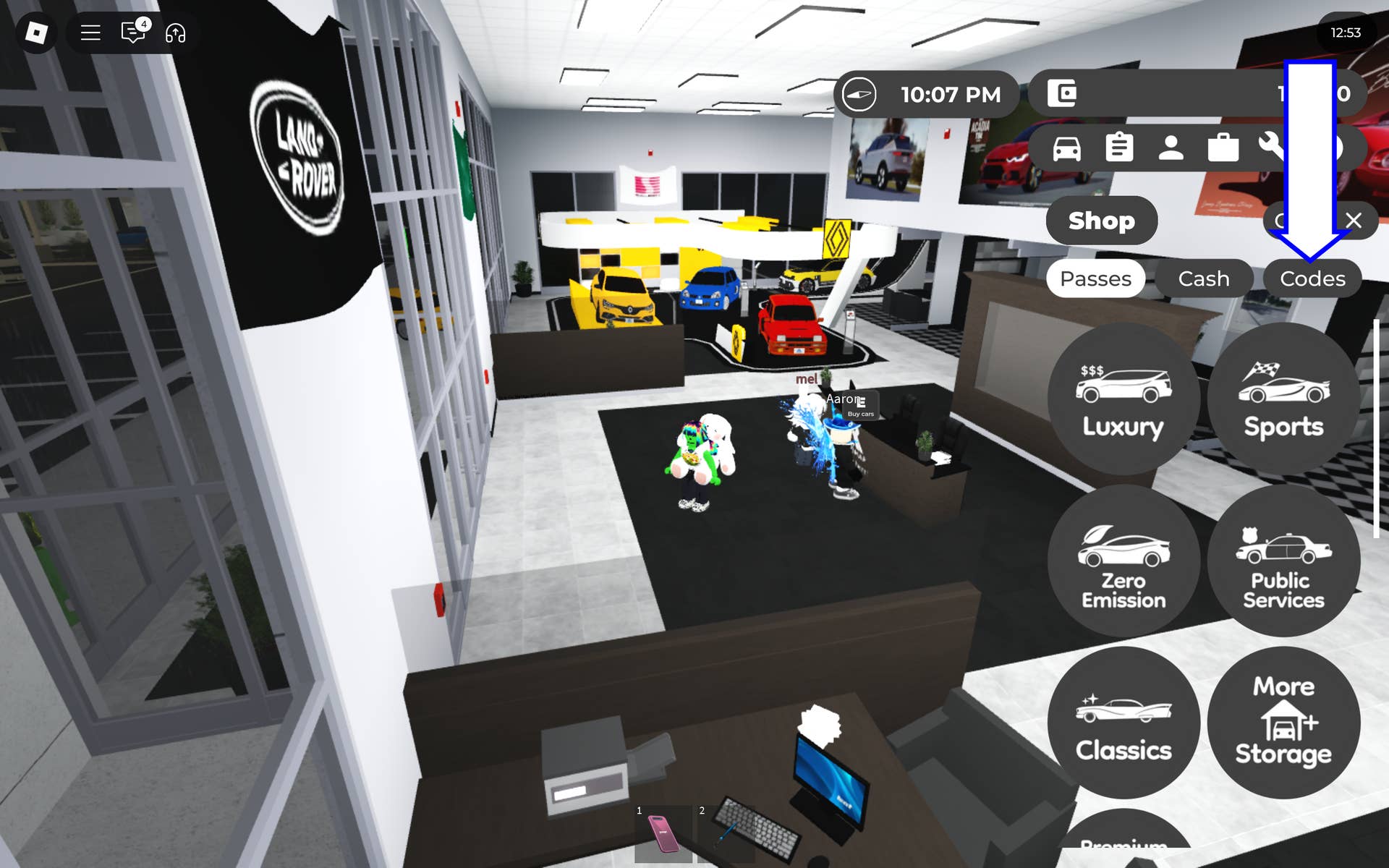 Code redemption interface location