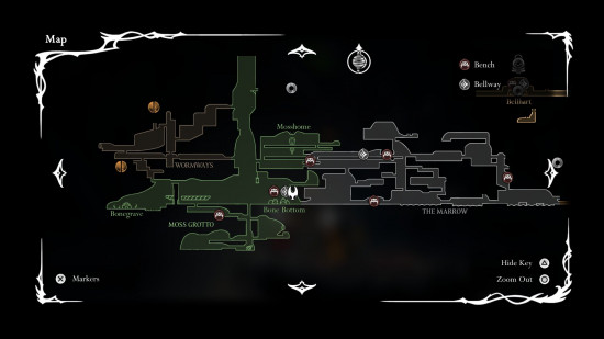 A screenshot of the first part of a hollow knight silksong map
