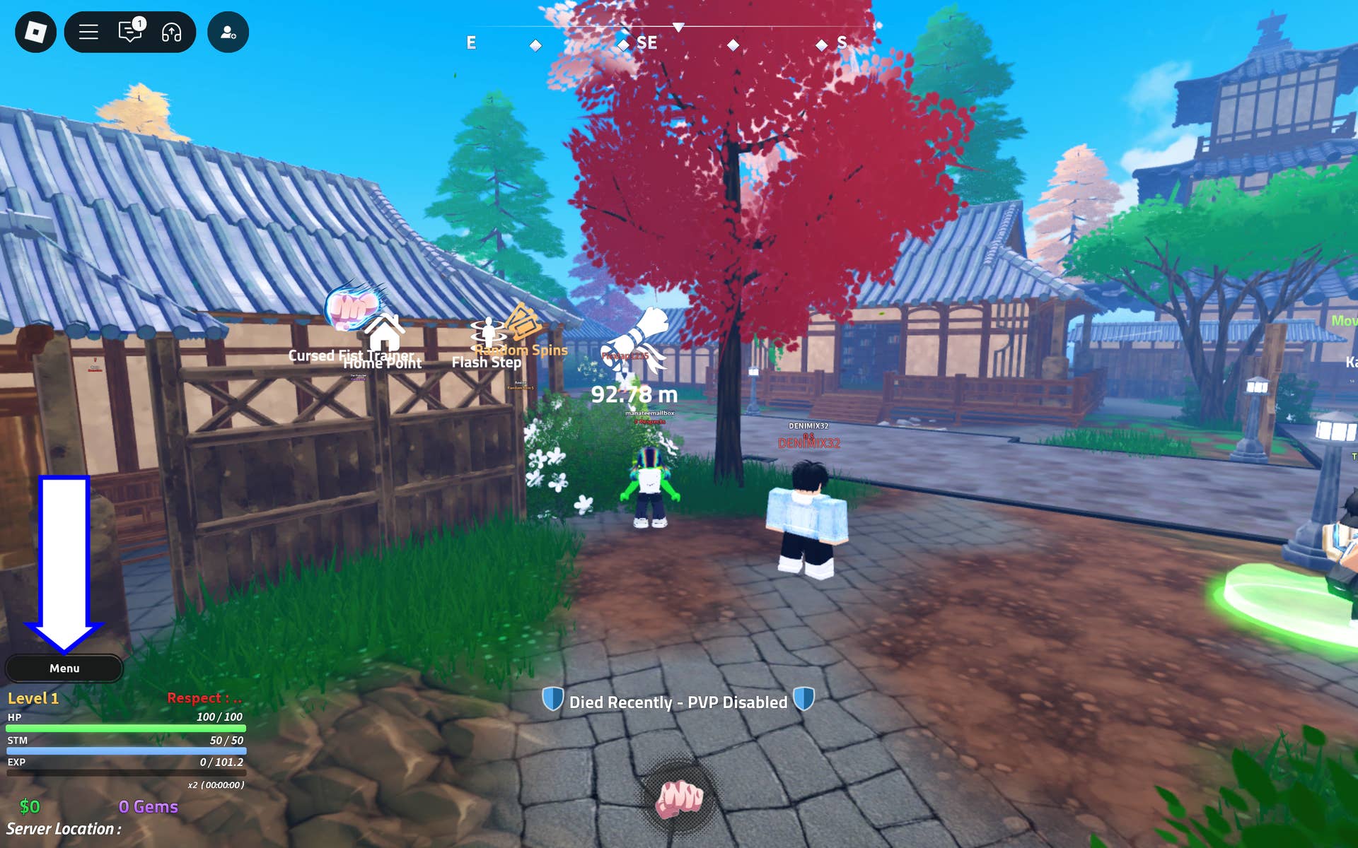 Interface navigation showing menu location