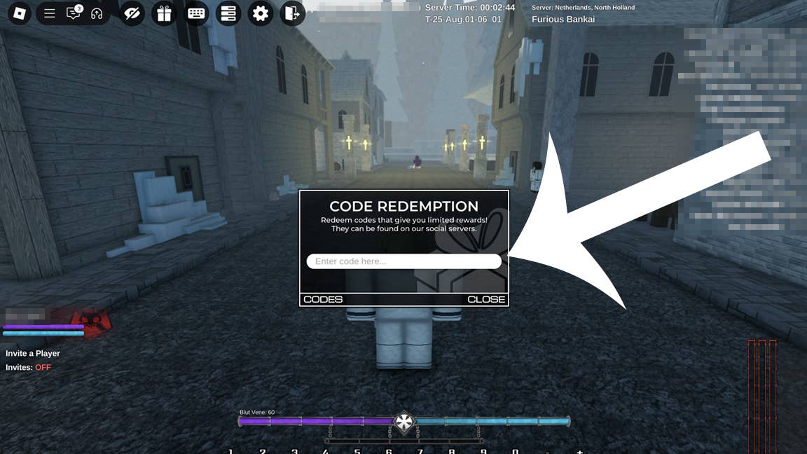 Bonus code entry panel in spiritual combat game