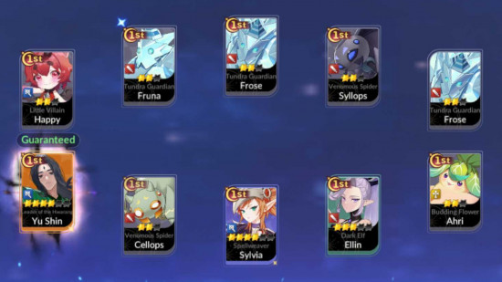 Seven Knights Re:Birth tier list: A screenshot of a ten pull from the gacha