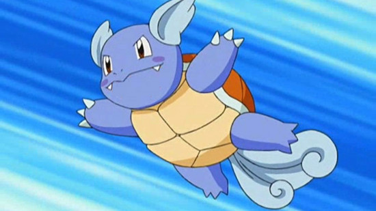 Wartortle flying in the air in Pokemon cartoon
