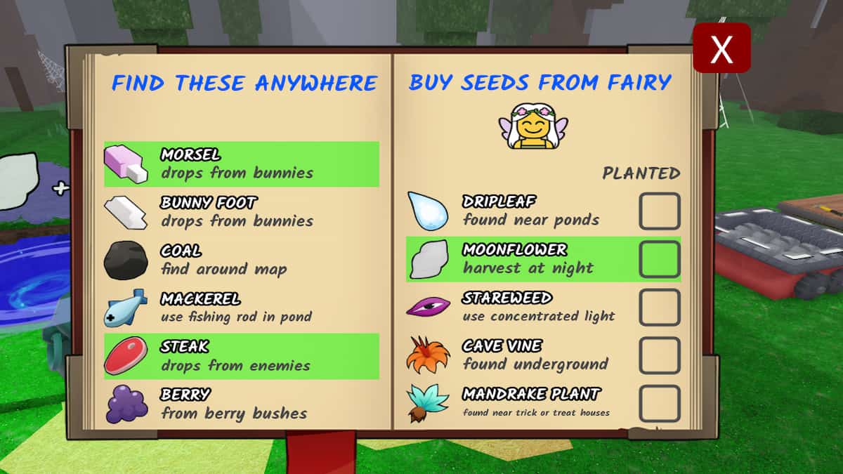 The Potion Ingredients Chart