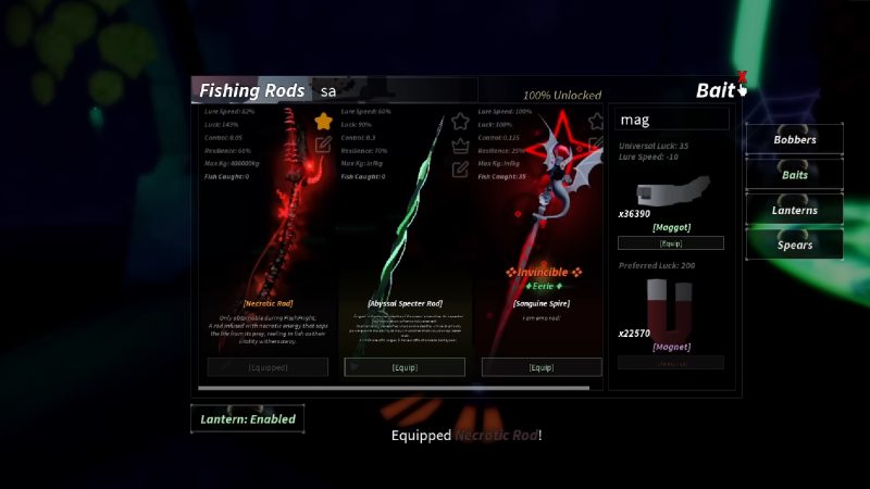 Acquiring Hexed Skeletal Nessie for Necrotic Rod in Fisch