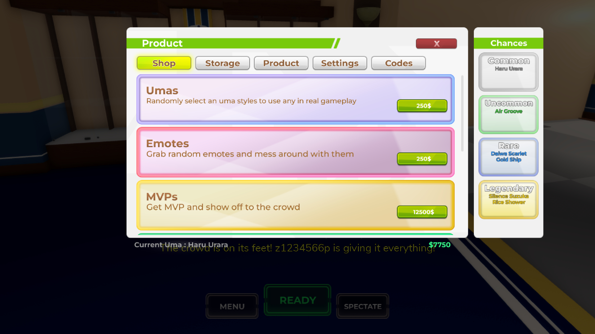 Buy horses, emotes, and other items from the Shop (Image via Roblox Corporation)