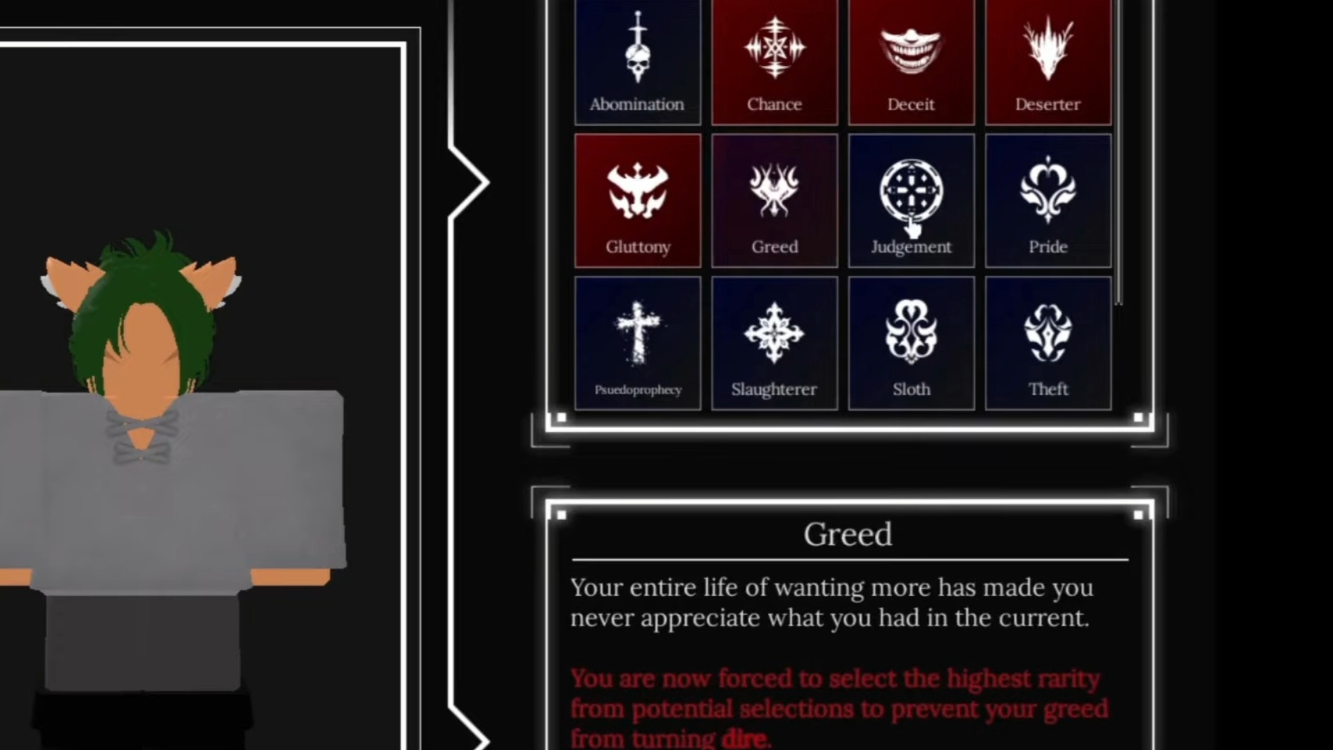 Choosing your Sins during character creation