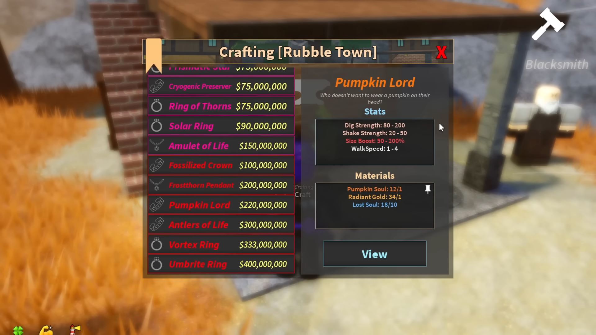 Crafting Pumpkin Lord (Image via Roblox Corporation)