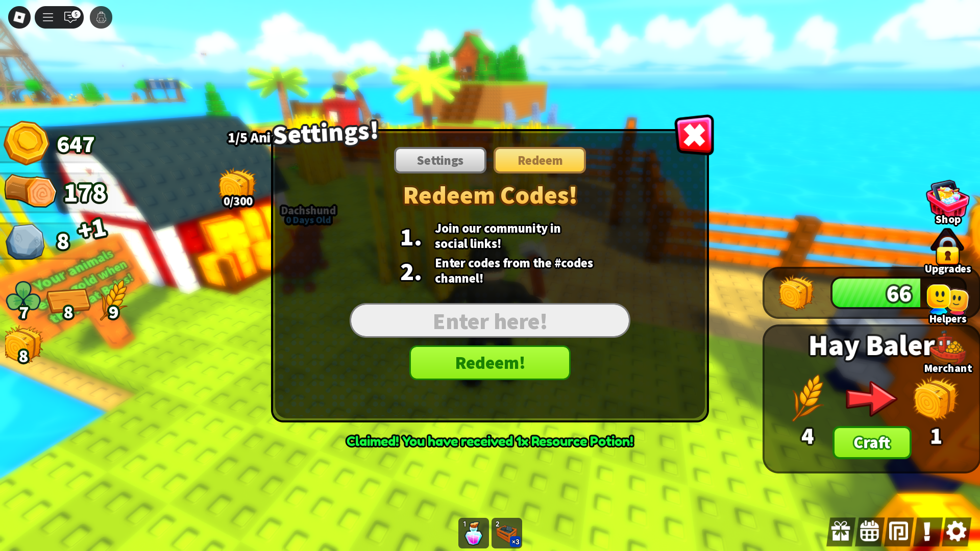 Code redemption interface (Image via Roblox Corporation)