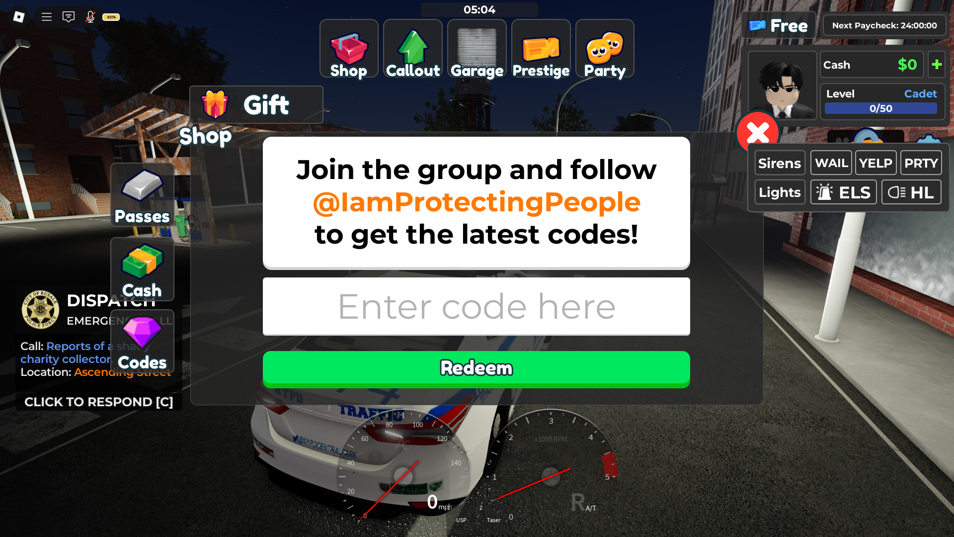 Code redemption interface (Image via Roblox Corporation)
