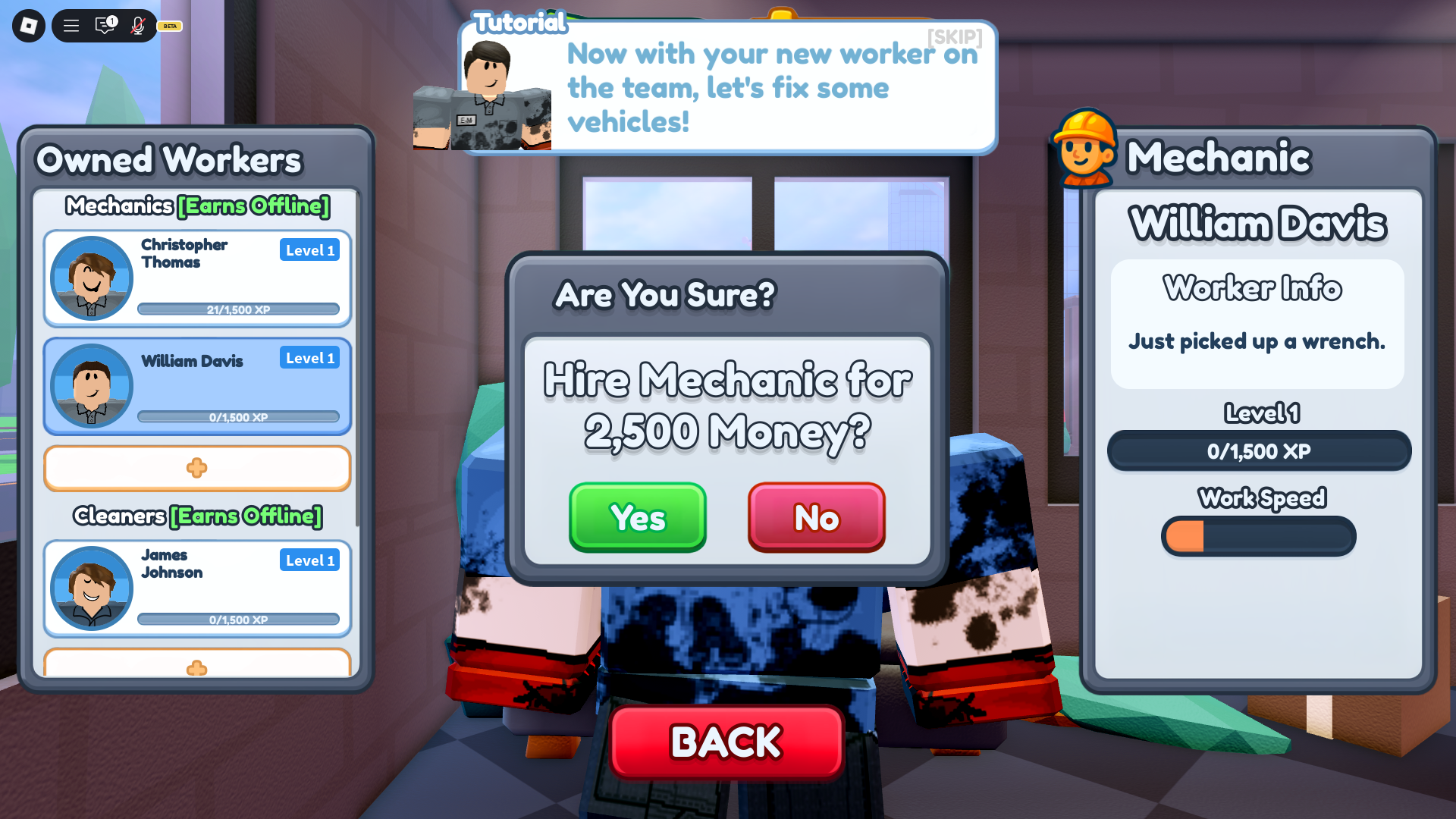 Upgrading Workshop (Image via Roblox Corporation)
