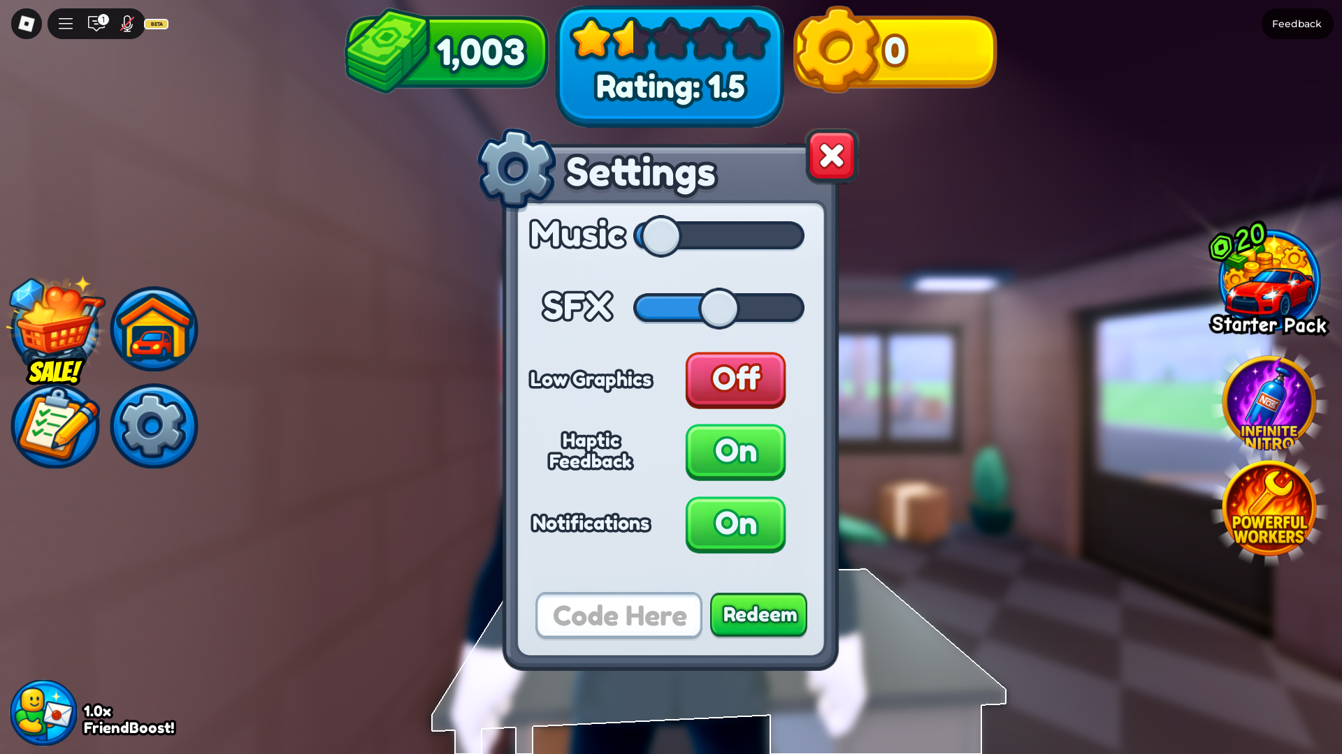 Redeeming codes (Image via Roblox Corporation)