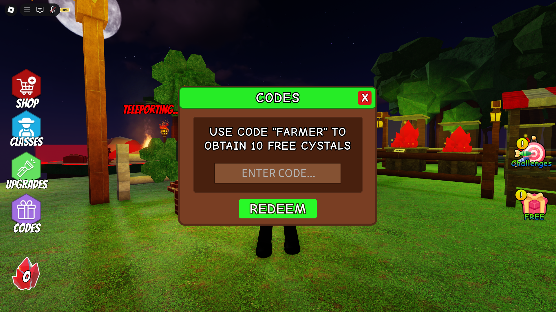 Code redemption interface (Source: Roblox)
