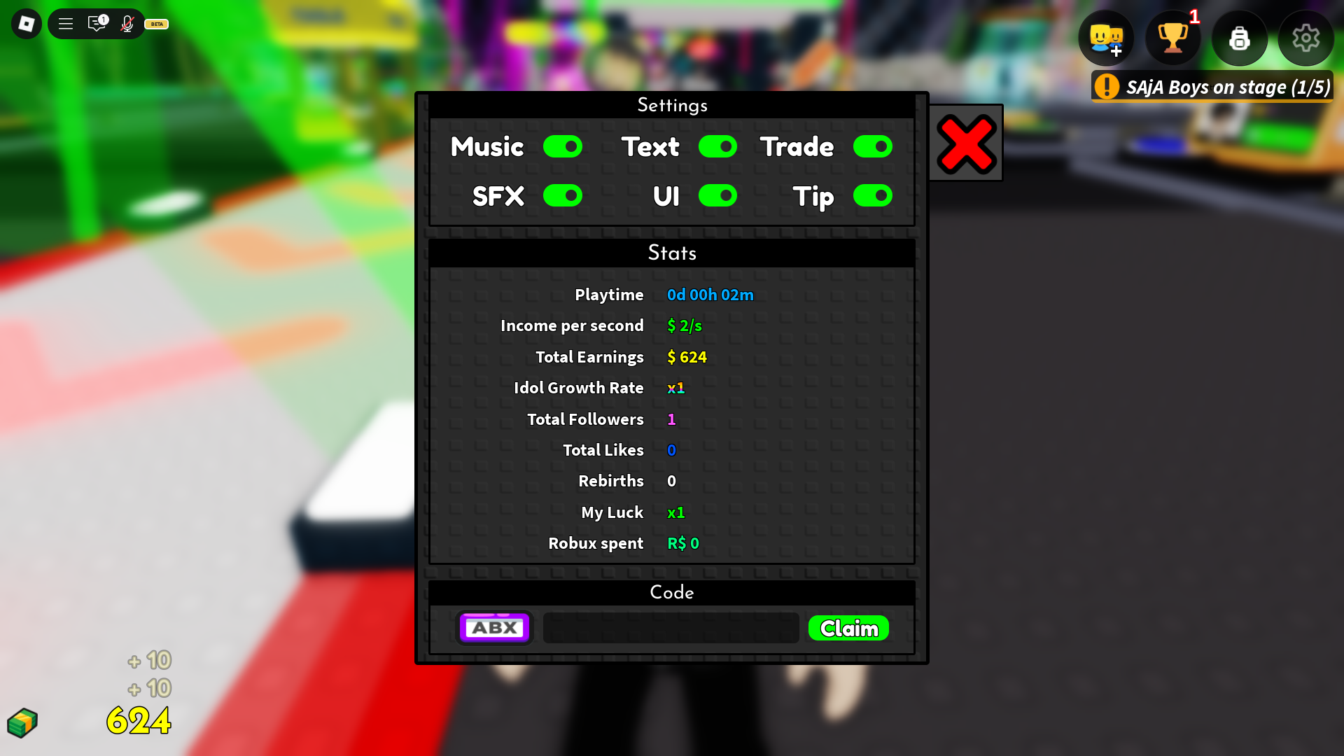 Code redemption interface (Image via Roblox)