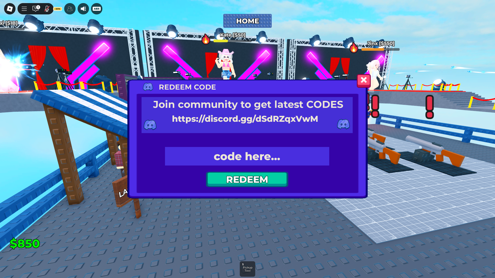 Redeeming codes (Image via Roblox Corporation)