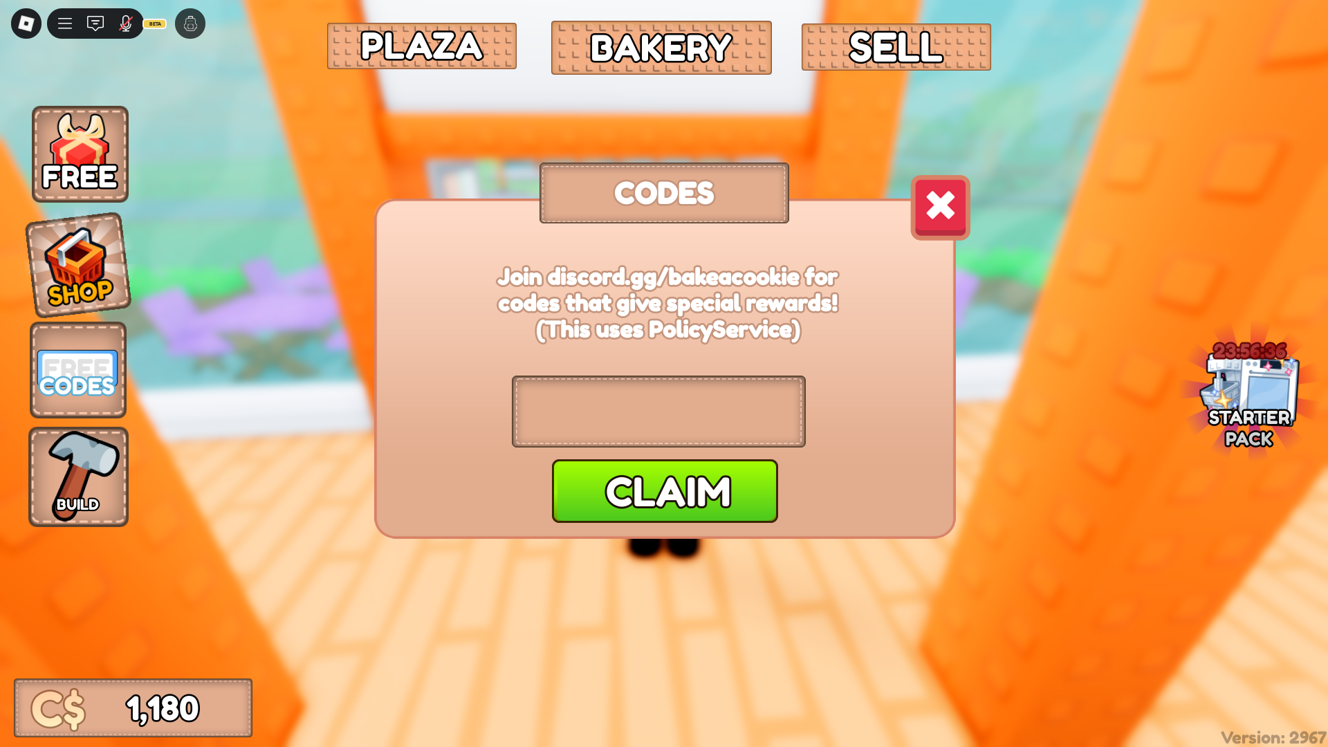 Code redemption interface (Source: Roblox)