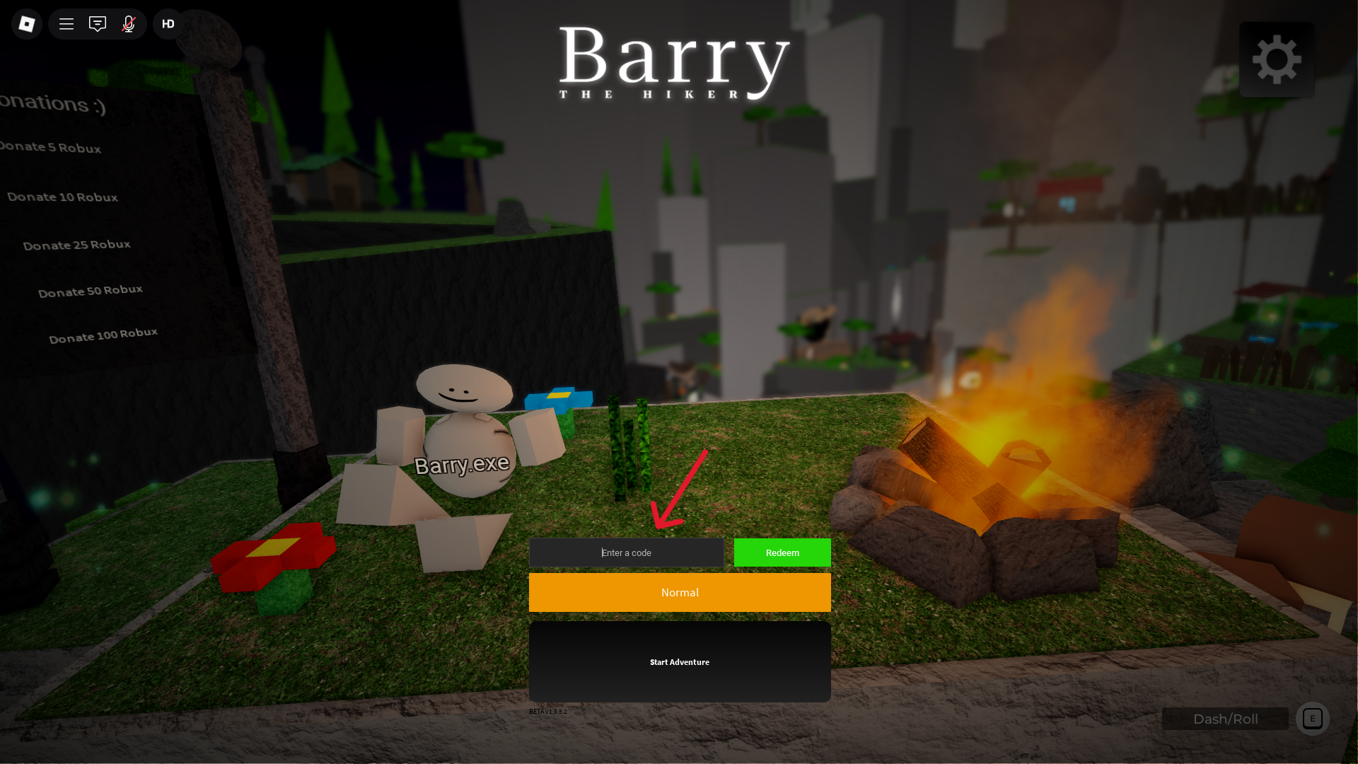 Redeeming codes (Image via Roblox Corporation)