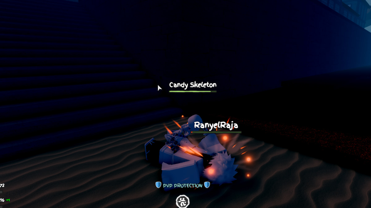 A player fighting a Candy Skelton in GPO