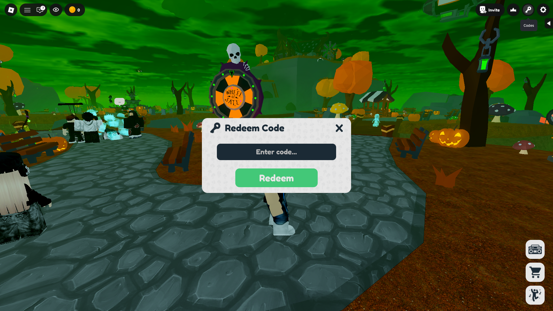 Code redemption interface (Image via Roblox Corporation)