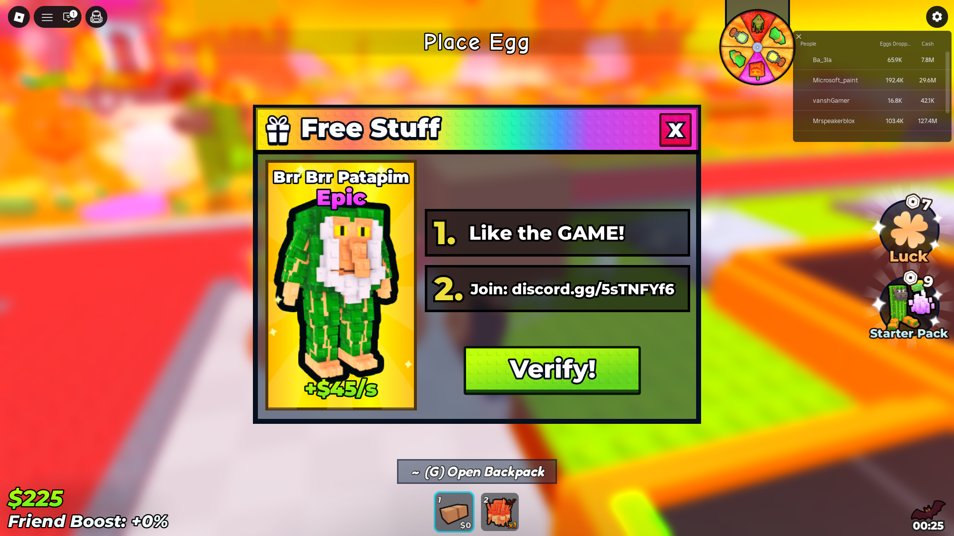 In-game interface example