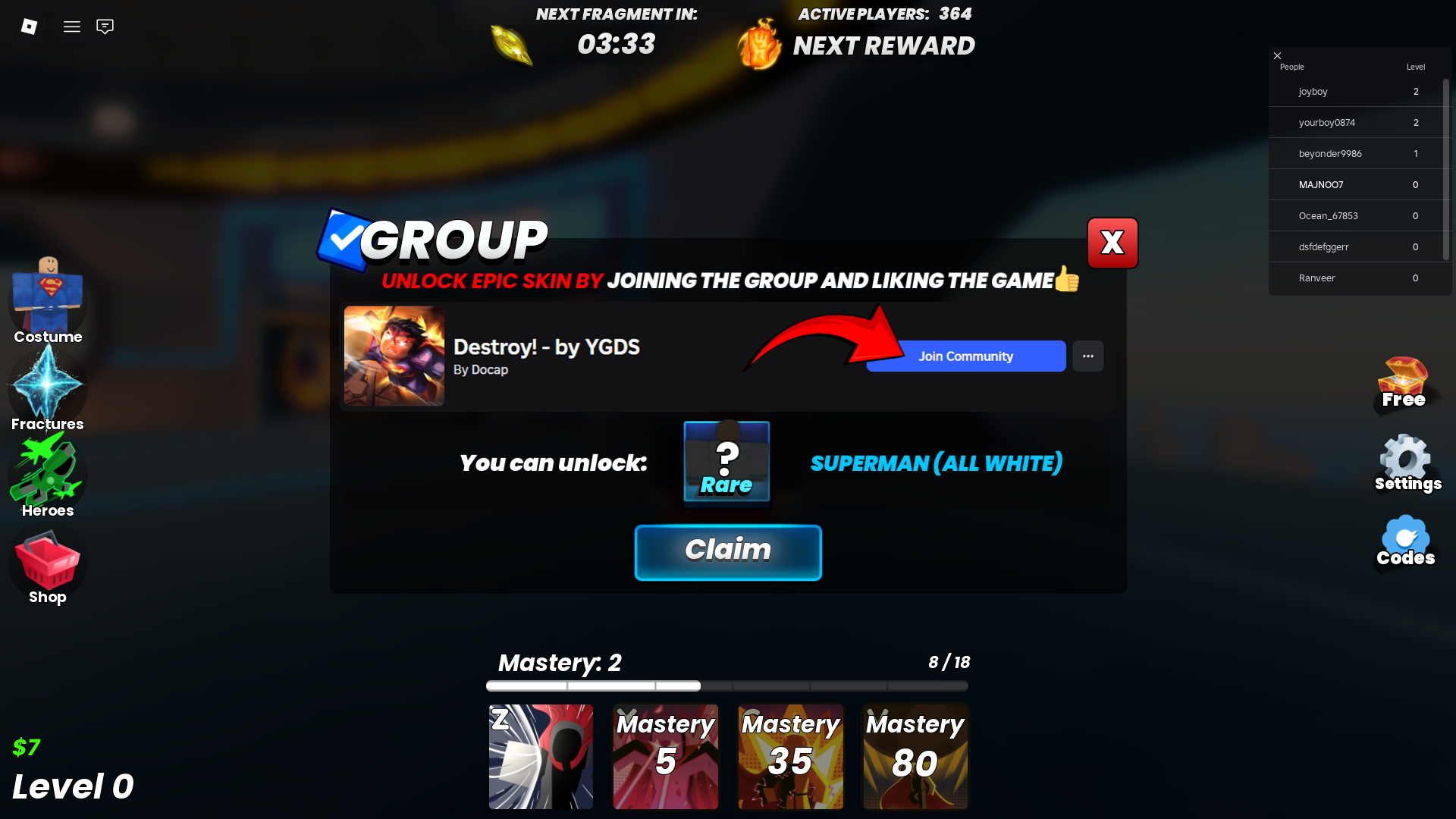 In-game interface highlighting code redemption button