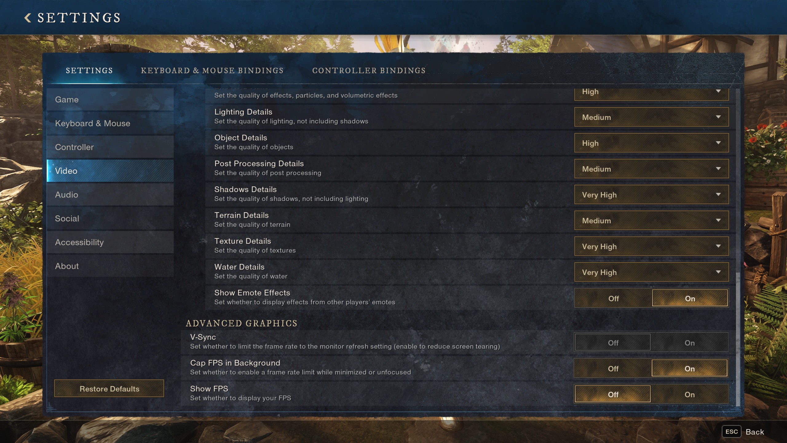 New World Aeternum Graphics Configuration Screen