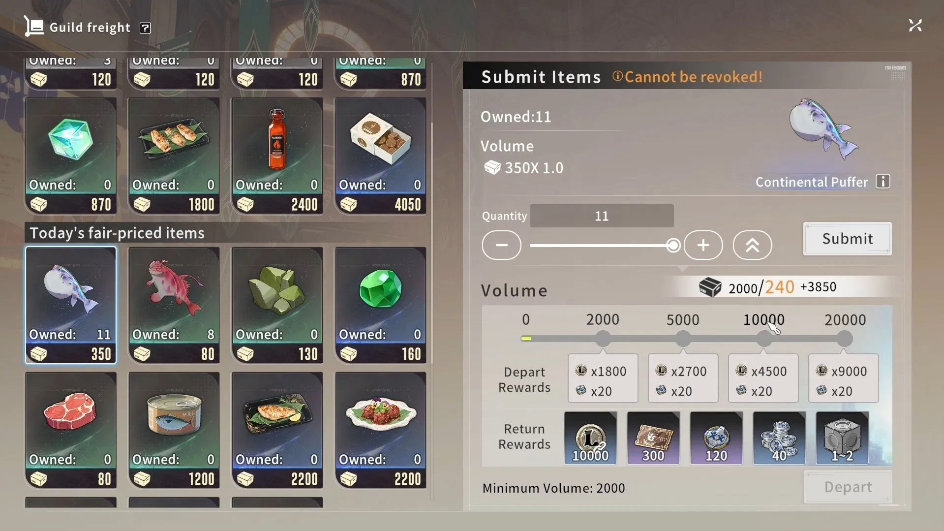 Guild members can donate a number of items, such as fish, in the Guild Center (Source: A Plus)