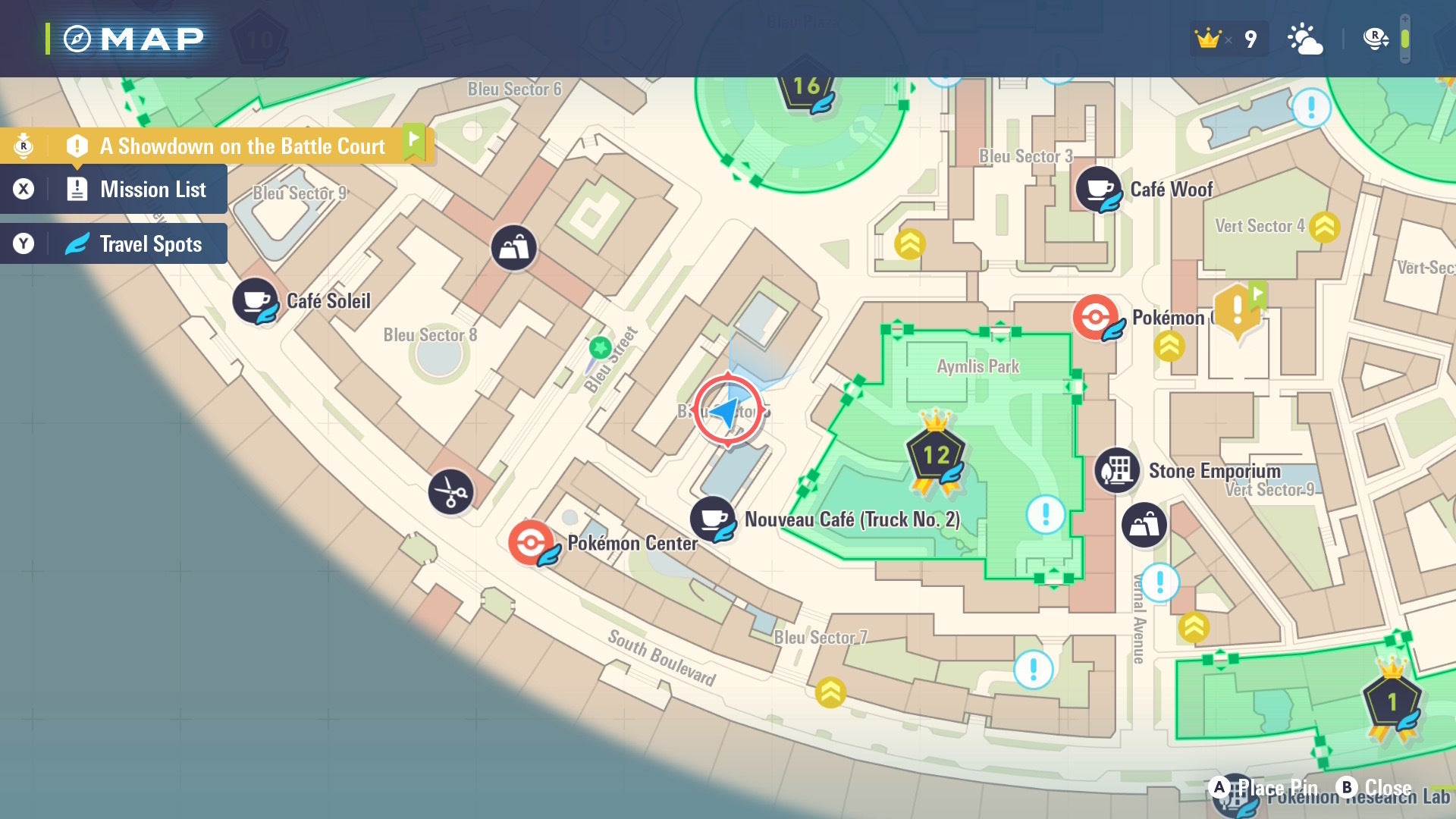 Map highlighting Spritzee's potential locations in Lumiose City