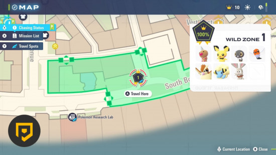A screenshot of the in-game map showing Pokémon ZA wild zone 1 location