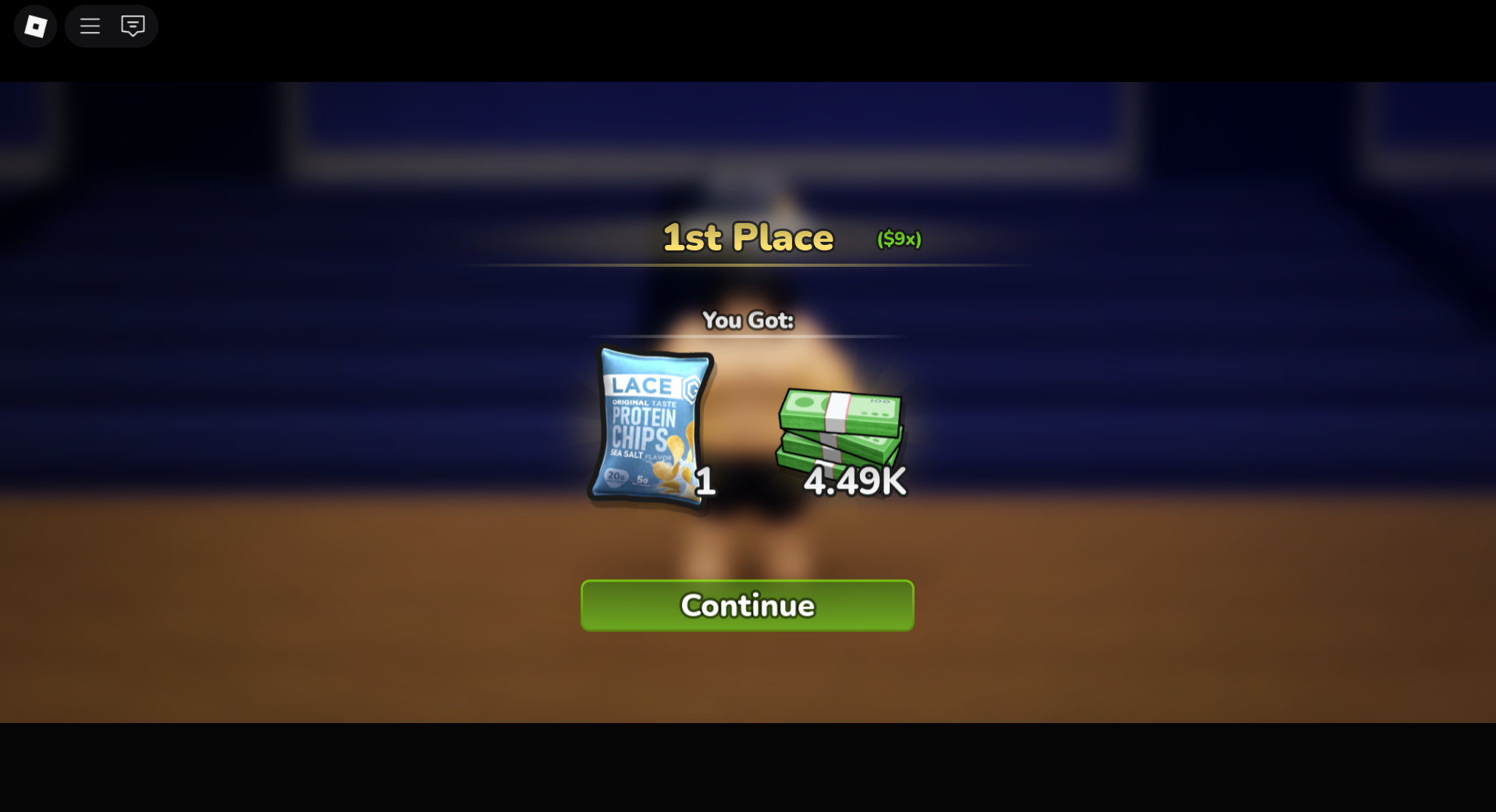 The Rewards you get after winning the bodybuilding competition (Image via Roblox Corporation)