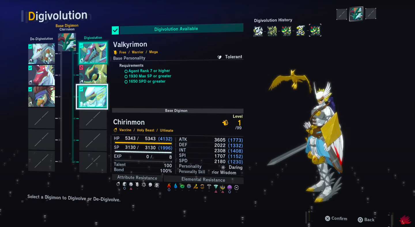 Digivolve Chirinmon into Valkyrimon (Image via Bandai Namco Entertainment)