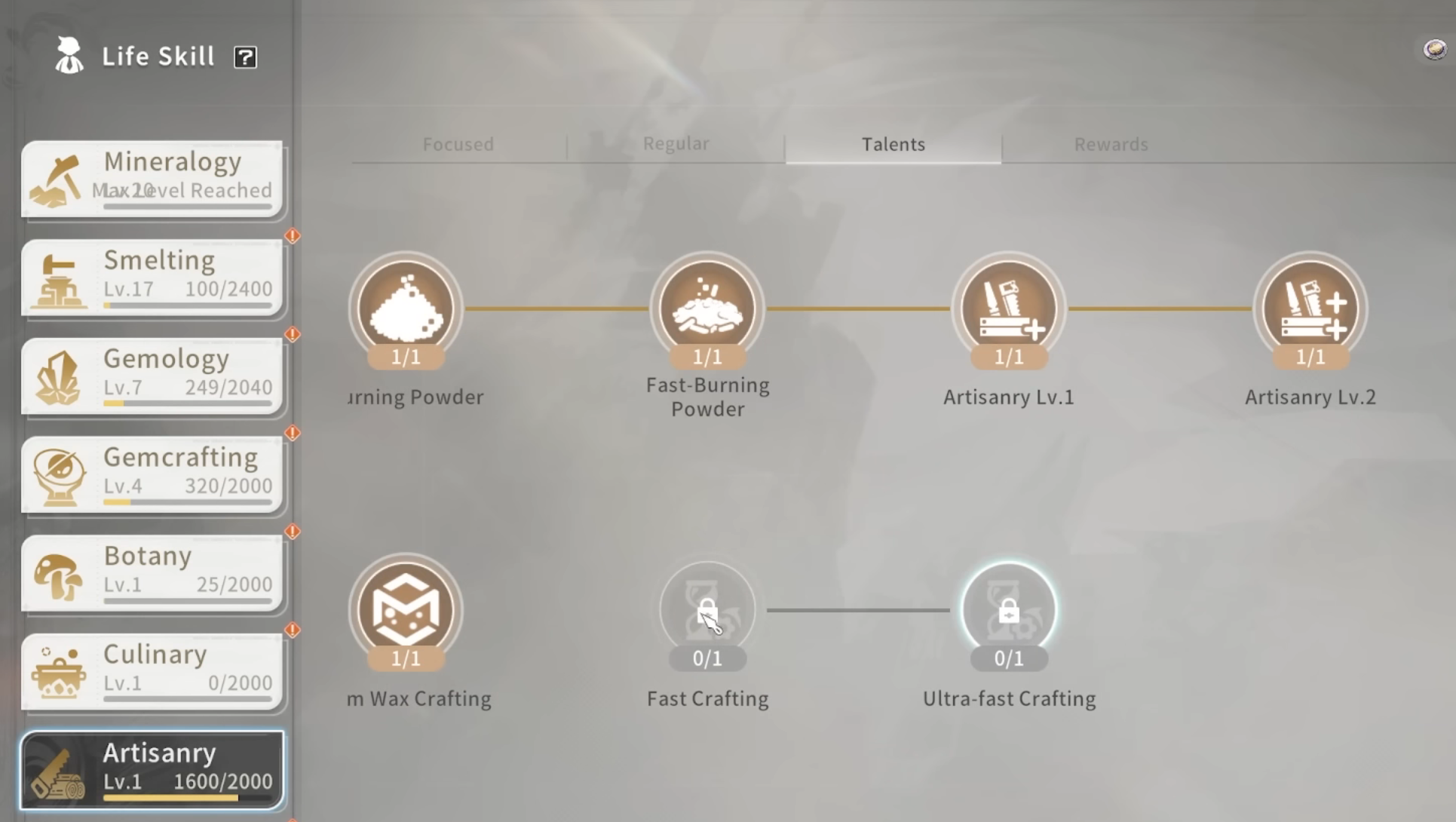 Artisanry progression system visual guide