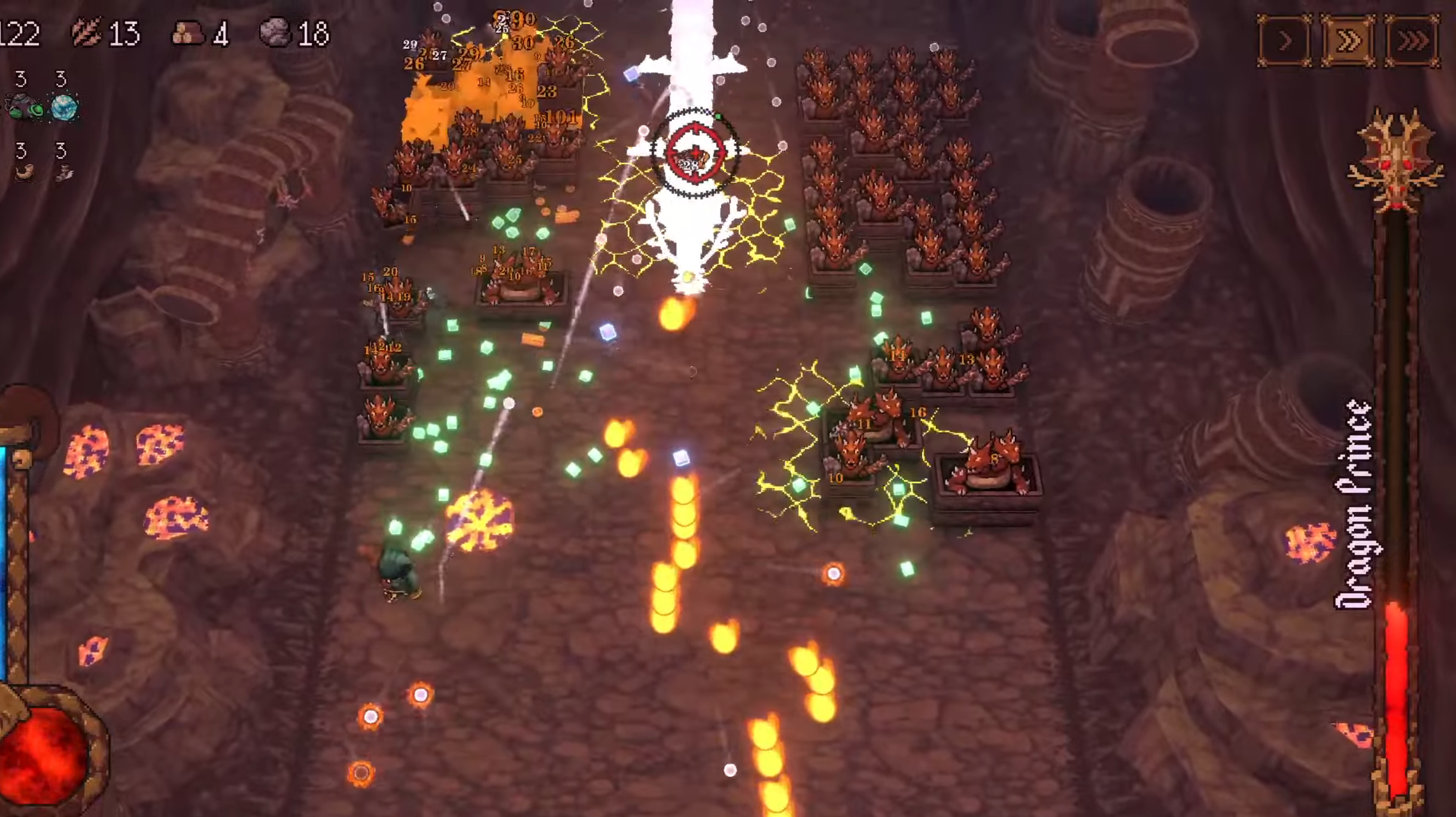 Avoiding incendiary attacks from the Dragon Prince (Art Credit: Devolver Digital)