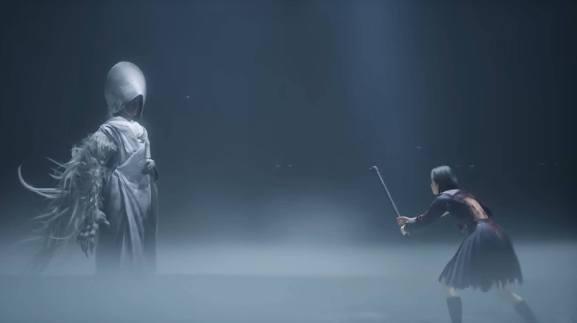 Protagonist encountering spectral adversary