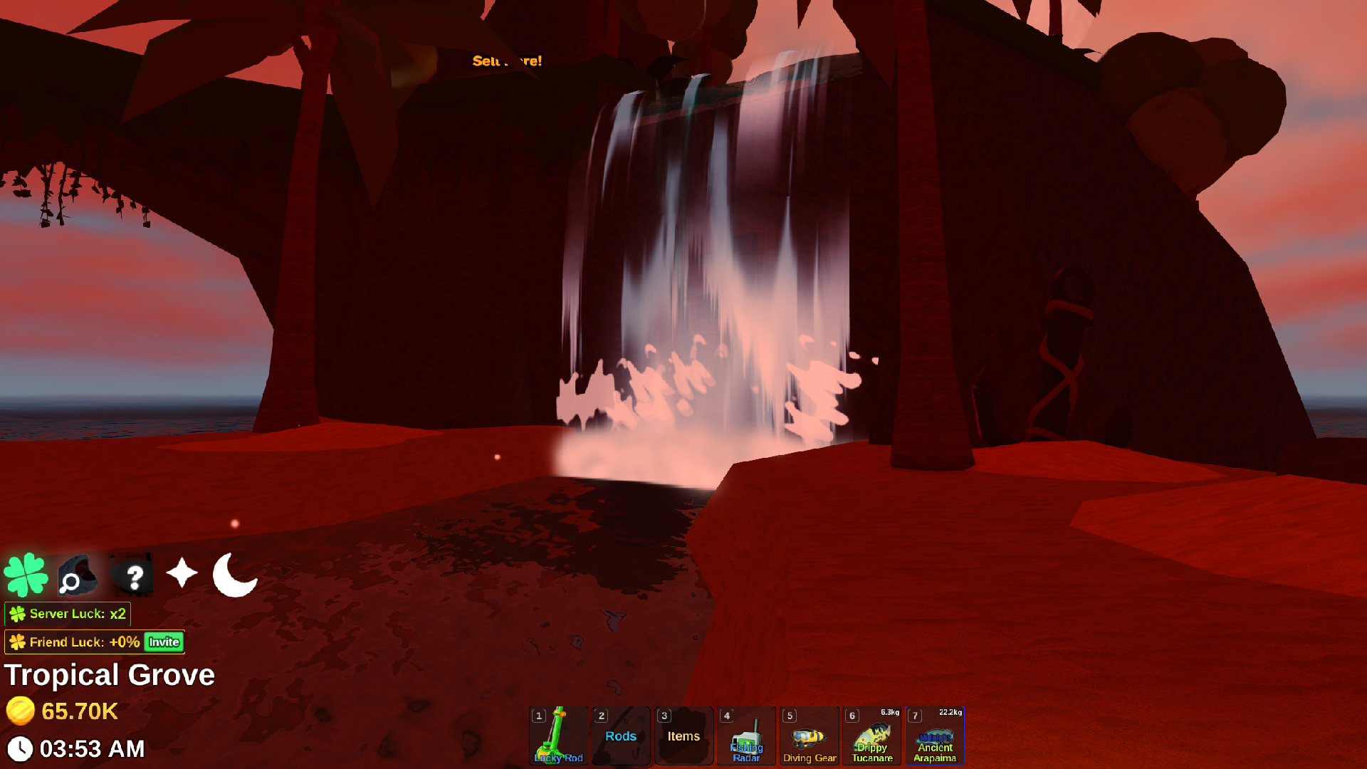The rod is behind this waterfall (Image via Roblox Corporation)