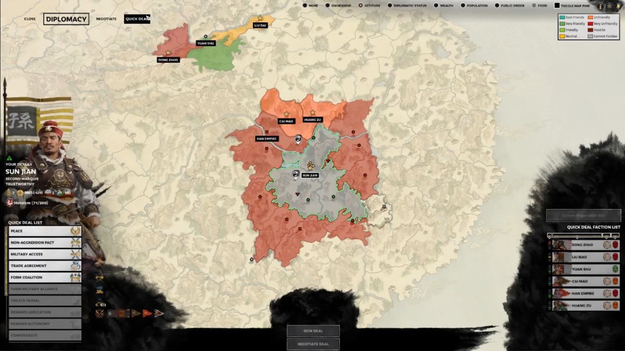 Total War: Three Kingdoms, PC, Gameplay, How to Use Quick Deals Effectively, Screenshot
