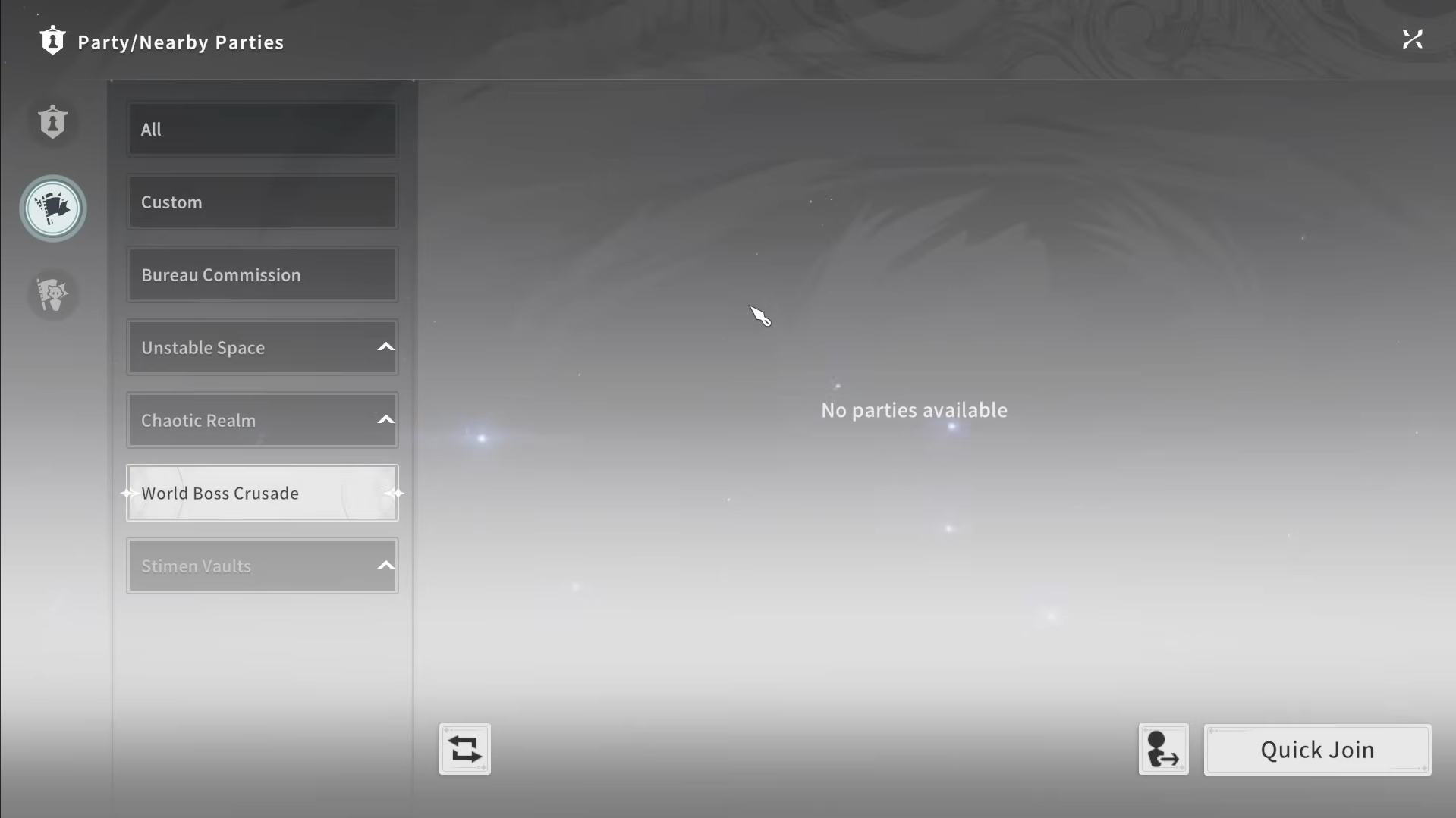 World Boss Crusade tab in Party menu (Image via A Plus)