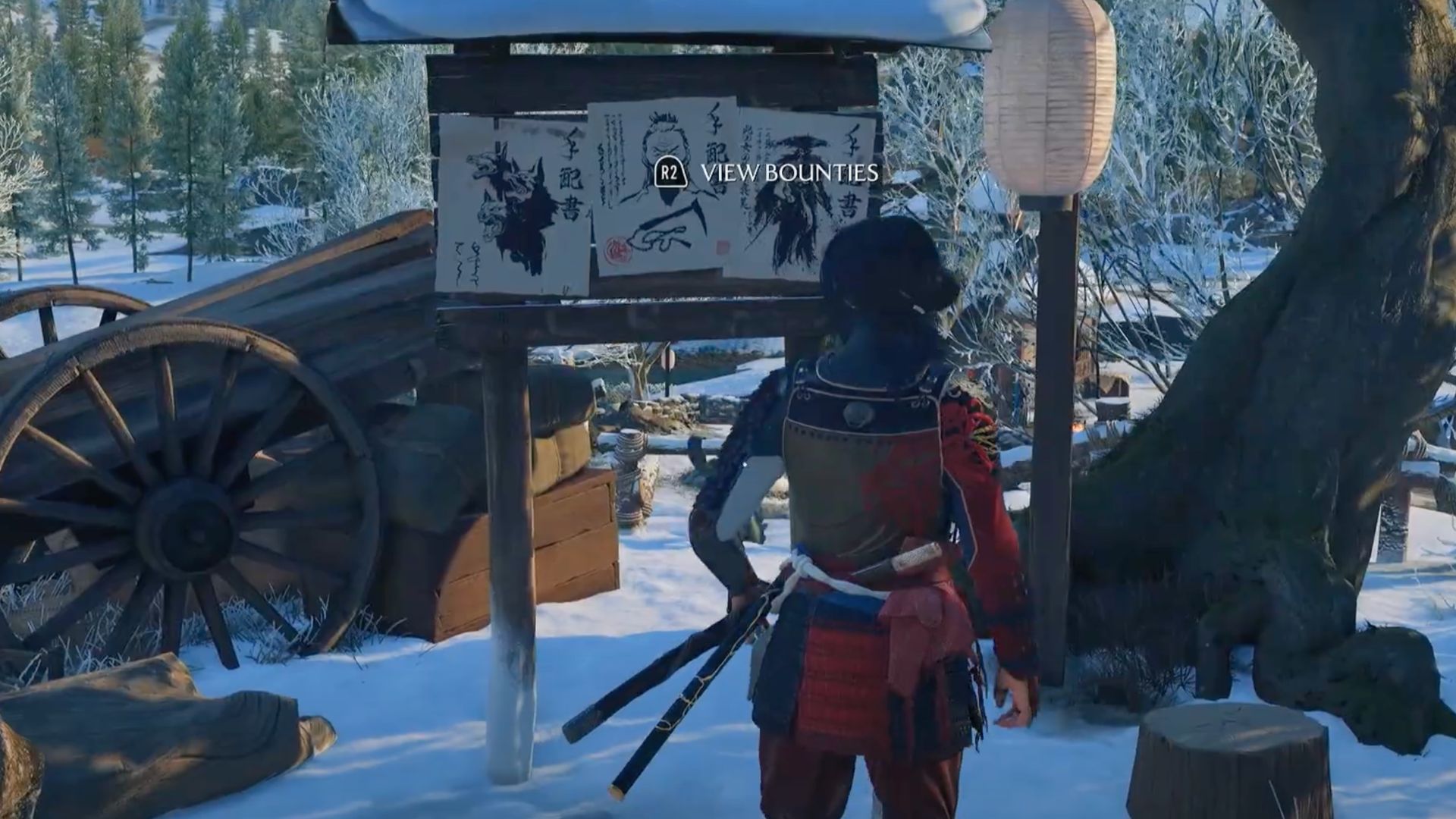 Notice boards across Ezo contain evolving player-specific messages. (Image via Sucker Punch)