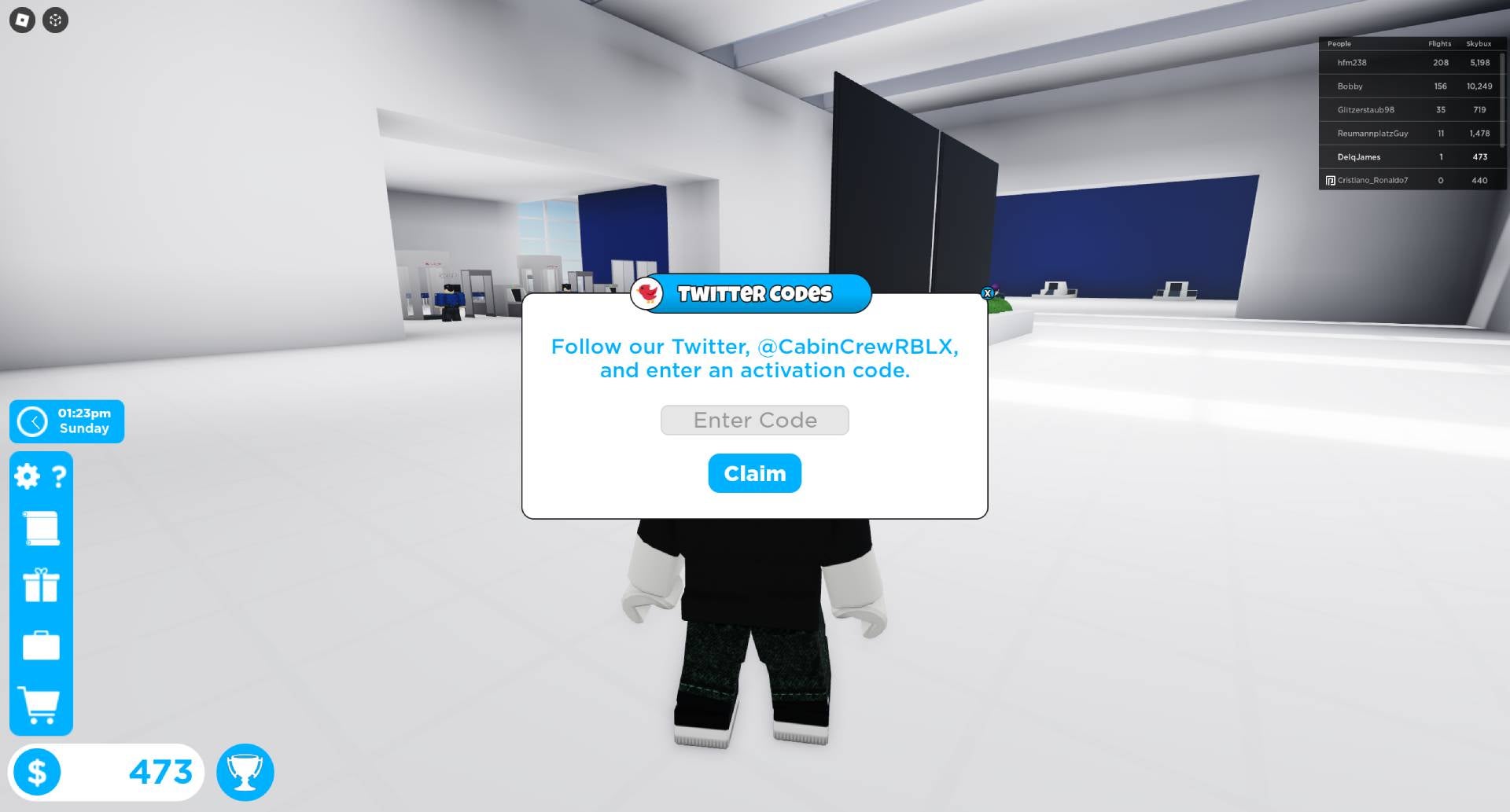 Code input field for claiming rewards