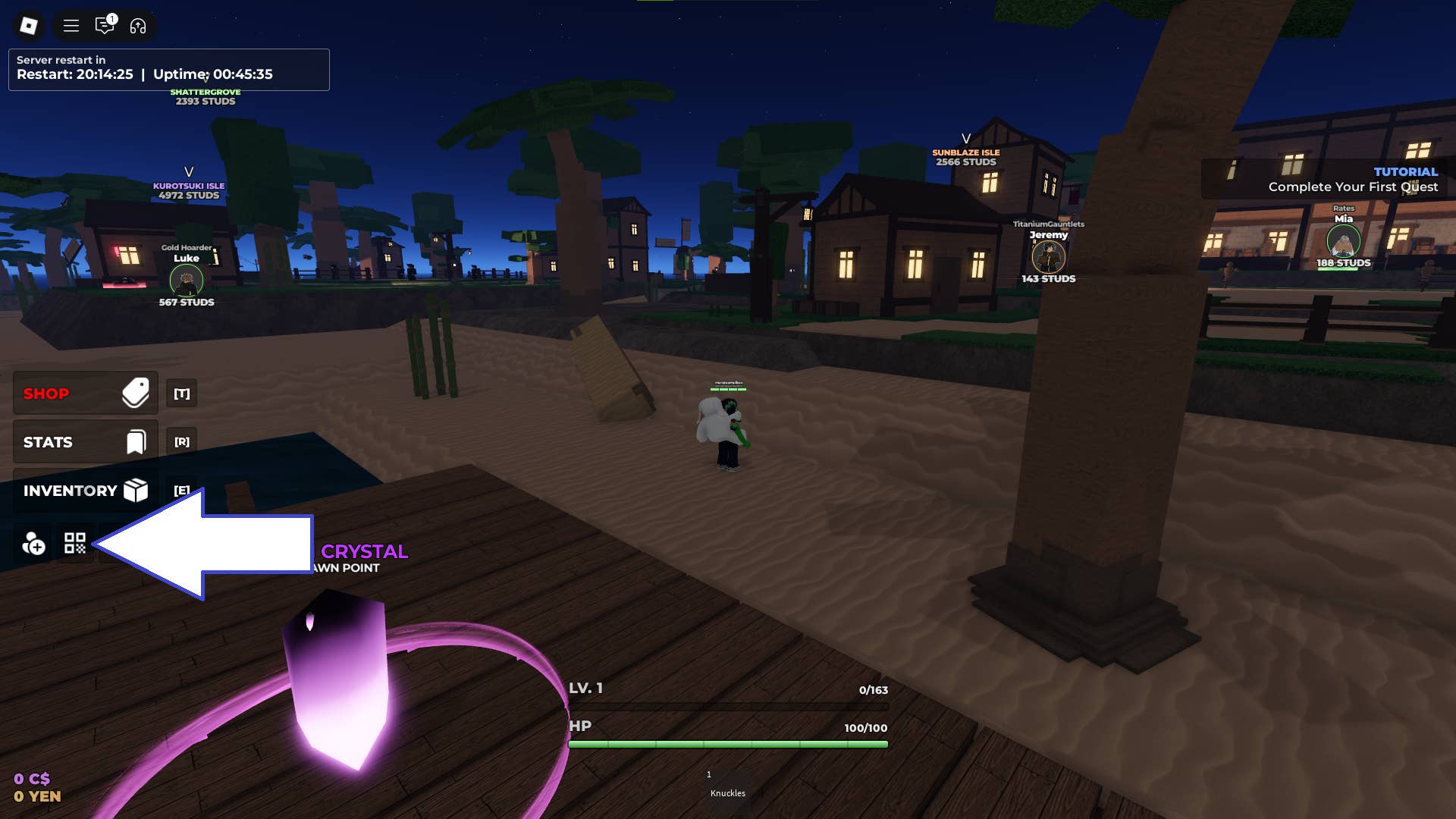 Game interface displaying redemption location