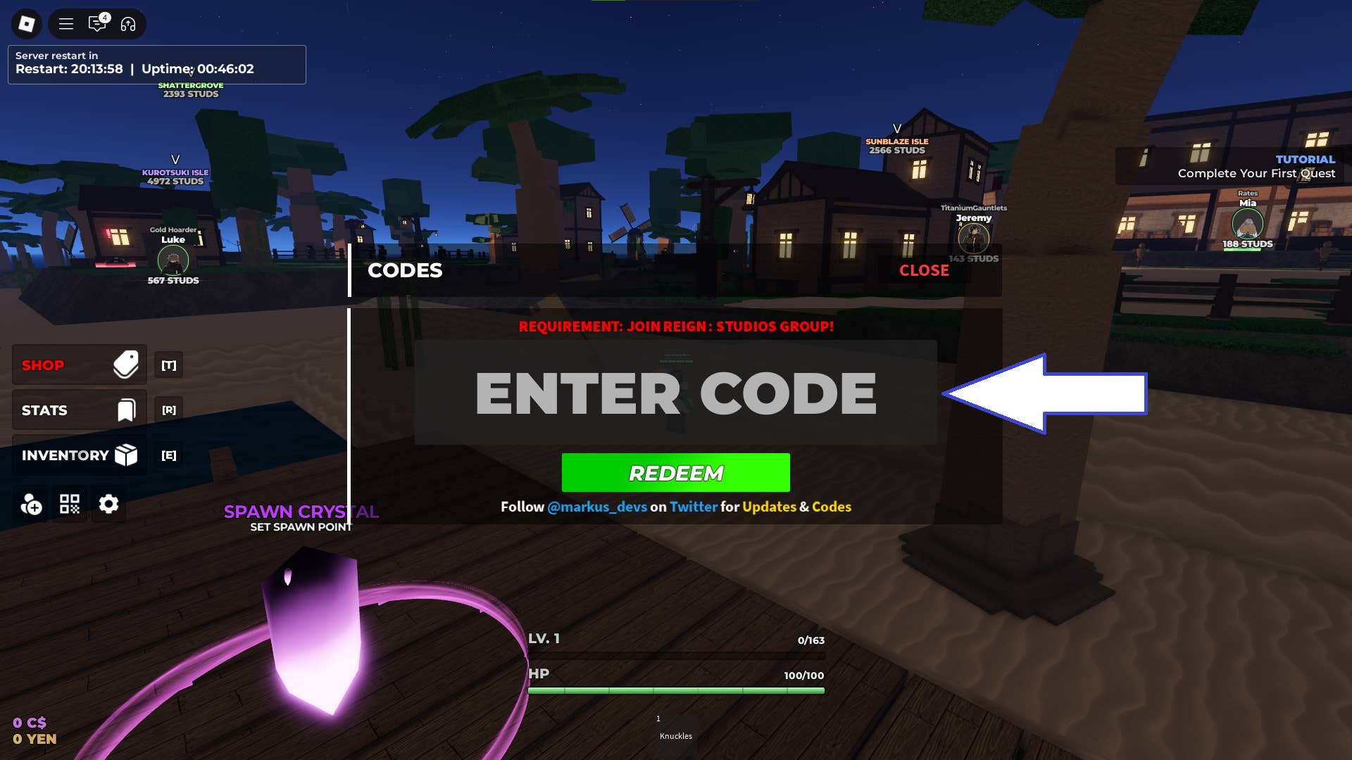 Code input interface example