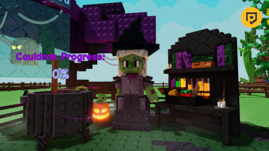 Grow a Garden Halloween event - a witch standing next to a cauldron 
