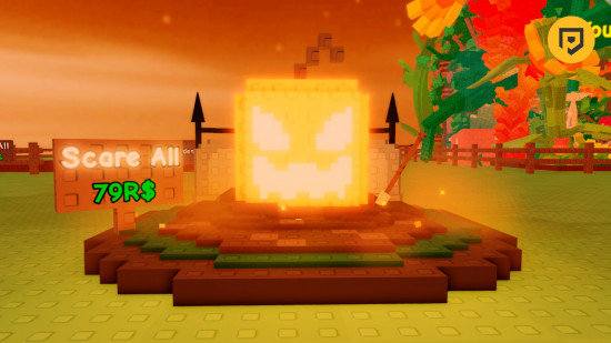 Grow a Garden Halloween event - a screenshot of the Jack-o-Lantern grinning